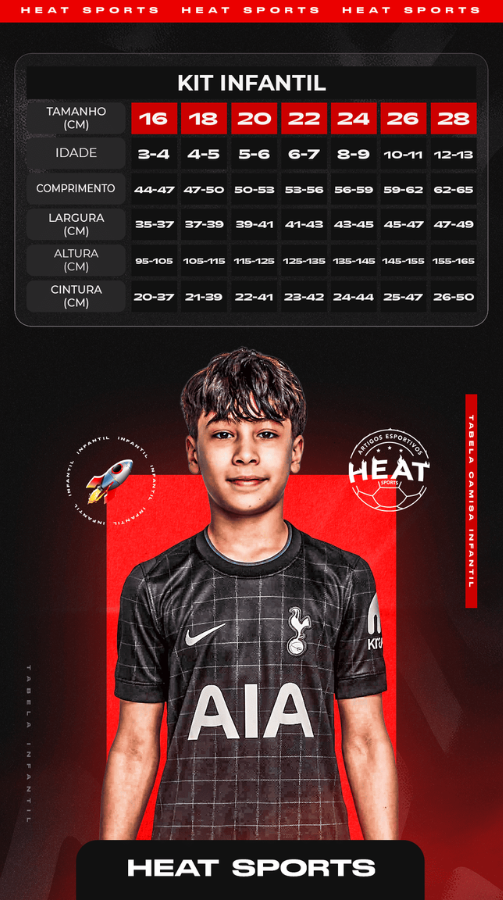 Tabela de Medidas Kit Infantil Heat Sports